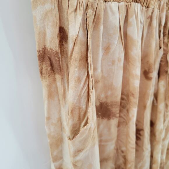 Japna Womens Joggger Jumpsuit M Brown Tie Dye‎ V Neck Boho Keyhole Smocked Waist - Picture 7 of 14